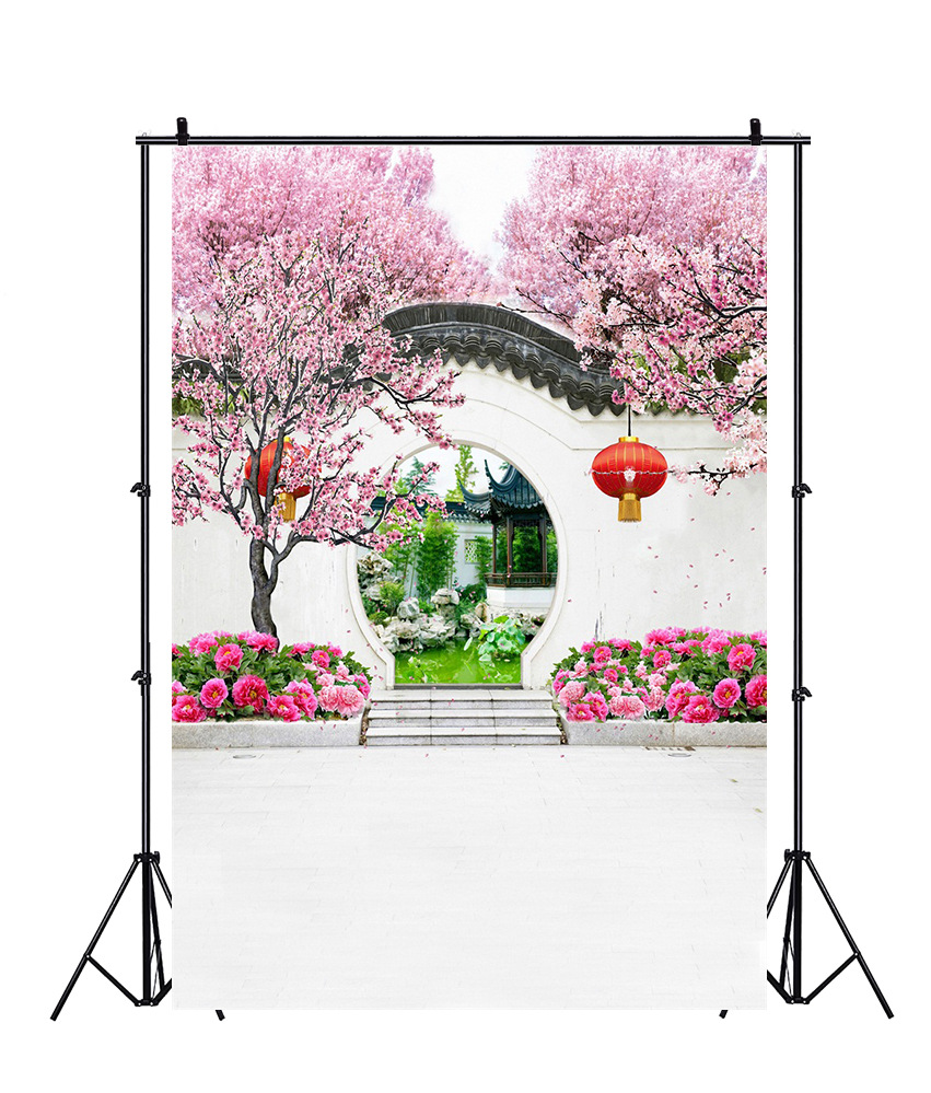 Chinese style ancient architecture garden background photography background cloth studio props wholesale